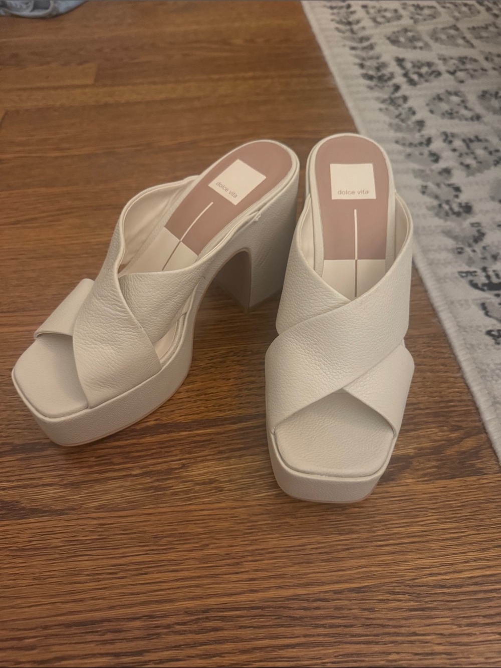 Dolce Vita Cream Crossband Platform Block Heel Slides